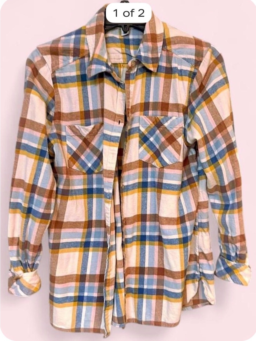 croft & barrow Cream, Blue & Brown Plaid Button-Down Shirt